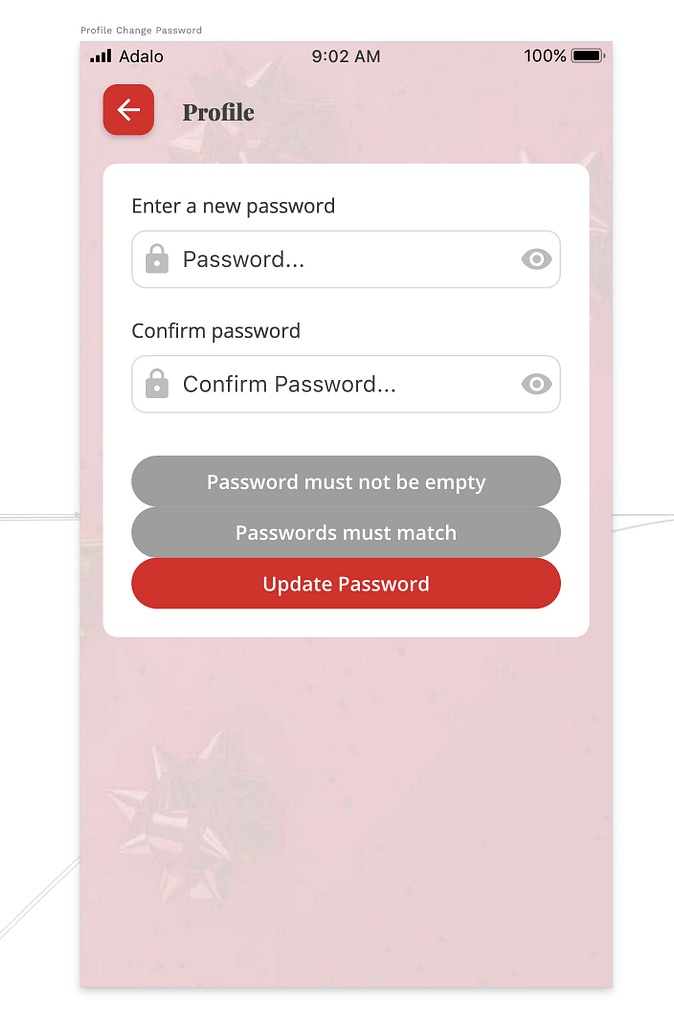 Custom Adalo Change Password Screen